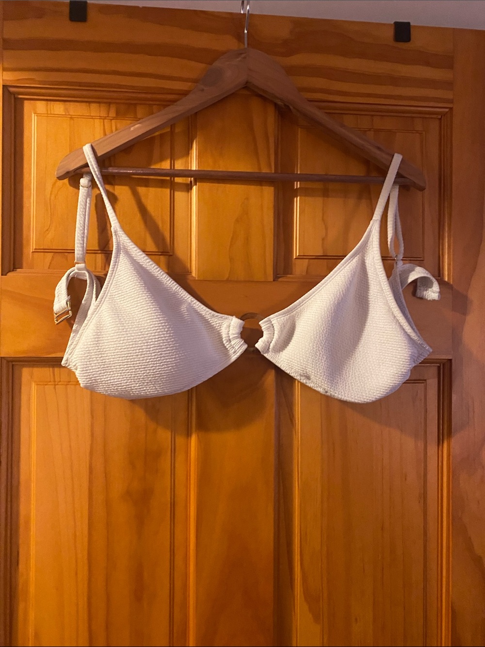 SHEIN Cream Textured Bikini Top with Ring Detail